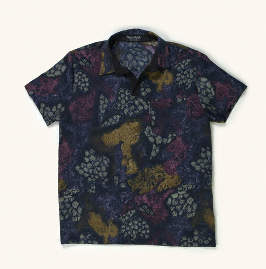 Floral dark blue polo - PROJECTO TROUXA MOCHA